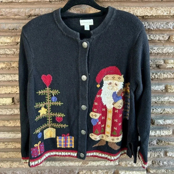 Northern Isles Christmas Cardigan Sweater Santa Claus and Festive Tree Large - Picture 7 of 7